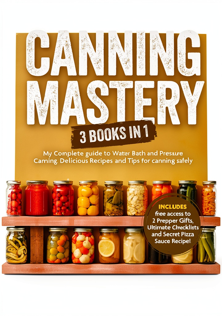 Preppers Canning Preserving Beginners Book Sustainable displayed on a wooden desk with a notebook and garden tools