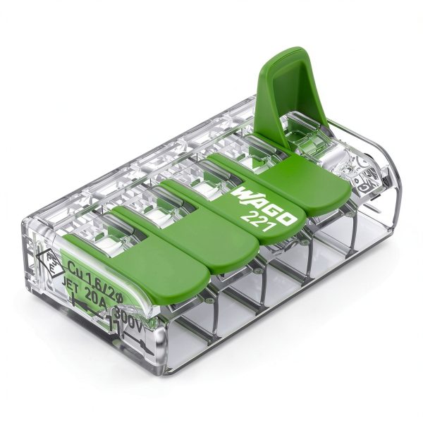WAGO 221-425 |Splicing Connector Green Range | for Solid, Stranded and fine-Stranded Conductors | 5-Conductor with levers | 24-12 AWG | Transparent housing | [25 Pieces]-5