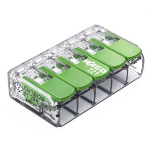 WAGO 221-425 |Splicing Connector Green Range | for Solid, Stranded and fine-Stranded Conductors | 5-Conductor with levers | 24-12 AWG | Transparent housing | [25 Pieces]-0