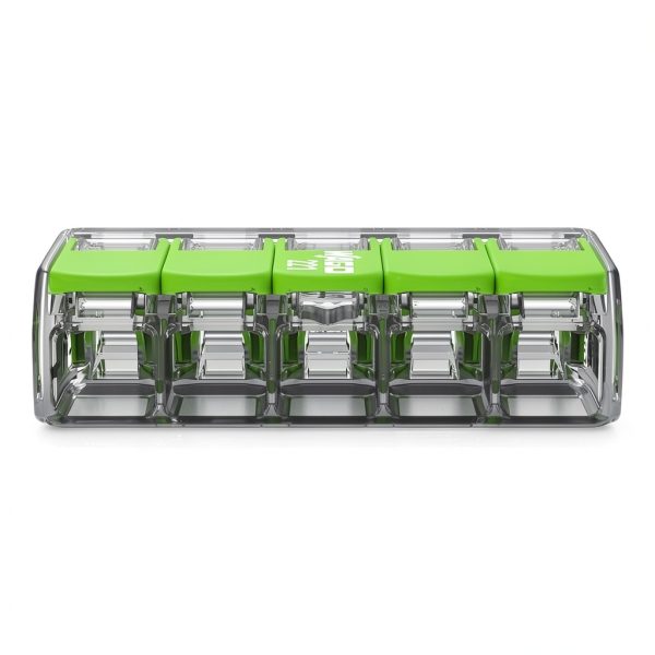 WAGO 221-425 |Splicing Connector Green Range | for Solid, Stranded and fine-Stranded Conductors | 5-Conductor with levers | 24-12 AWG | Transparent housing | [25 Pieces]-1