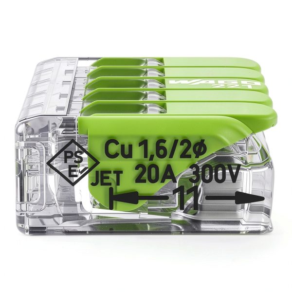 WAGO 221-425 |Splicing Connector Green Range | for Solid, Stranded and fine-Stranded Conductors | 5-Conductor with levers | 24-12 AWG | Transparent housing | [25 Pieces]-3