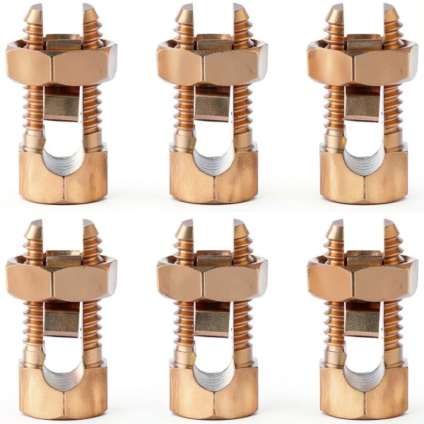 QWORK Grounding Split Bolt Connector 6 Pack Conductive Copper 6-10 AWG-0